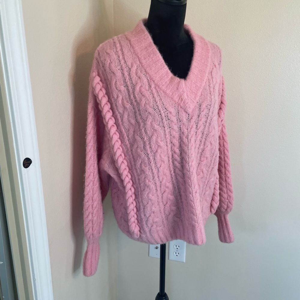 Zara oversized pink braided v neck sweater small - Picture 5 of 11